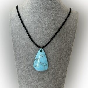 Silpada Turquoise Pendant Drop on Black Leather Woven Cord Necklace NEW
